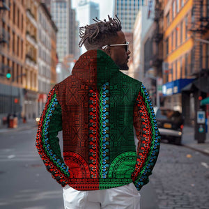 Green-red Dashiki and Tapa Pattern Hoodie Africa-Polynesia Together Culture