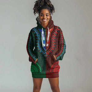 Green-red Dashiki and Tapa Pattern Hoodie Dress Africa-Polynesia Together Culture