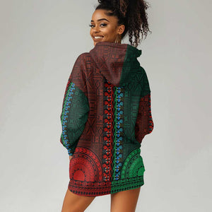 Green-red Dashiki and Tapa Pattern Hoodie Dress Africa-Polynesia Together Culture