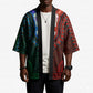 Green-red Dashiki and Tapa Pattern Kimono Africa-Polynesia Together Culture