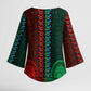 Green-red Dashiki and Tapa Pattern Kimono Sleeve Blouse Africa-Polynesia Together Culture