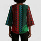 Green-red Dashiki and Tapa Pattern Kimono Sleeve Blouse Africa-Polynesia Together Culture