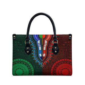Green-red Dashiki and Tapa Pattern Leather Bag Africa-Polynesia Together Culture