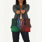 Green-red Dashiki and Tapa Pattern Leather Bag Africa-Polynesia Together Culture
