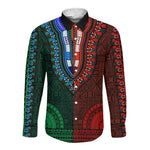 Green-red Dashiki and Tapa Pattern Long Sleeve Button Shirt Africa-Polynesia Together Culture