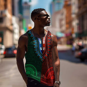 Green-red Dashiki and Tapa Pattern Men Tank Top Africa-Polynesia Together Culture