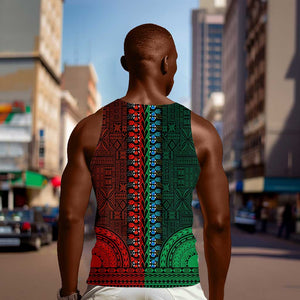 Green-red Dashiki and Tapa Pattern Men Tank Top Africa-Polynesia Together Culture