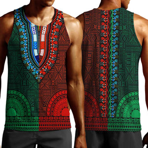 Green-red Dashiki and Tapa Pattern Men Tank Top Africa-Polynesia Together Culture