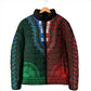 Green-red Dashiki and Tapa Pattern Padded Jacket Africa-Polynesia Together Culture