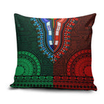 Green-red Dashiki and Tapa Pattern Pillow Cover Africa-Polynesia Together Culture