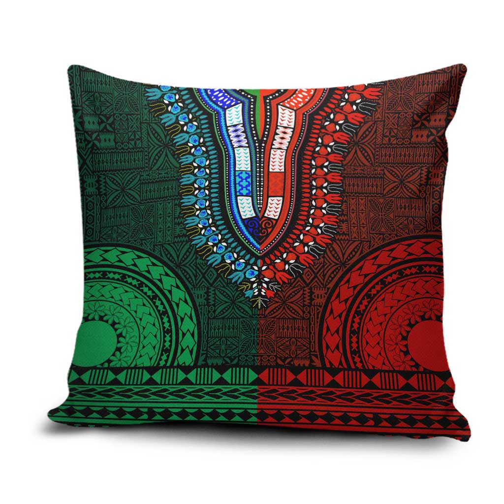 Green-red Dashiki and Tapa Pattern Pillow Cover Africa-Polynesia Together Culture