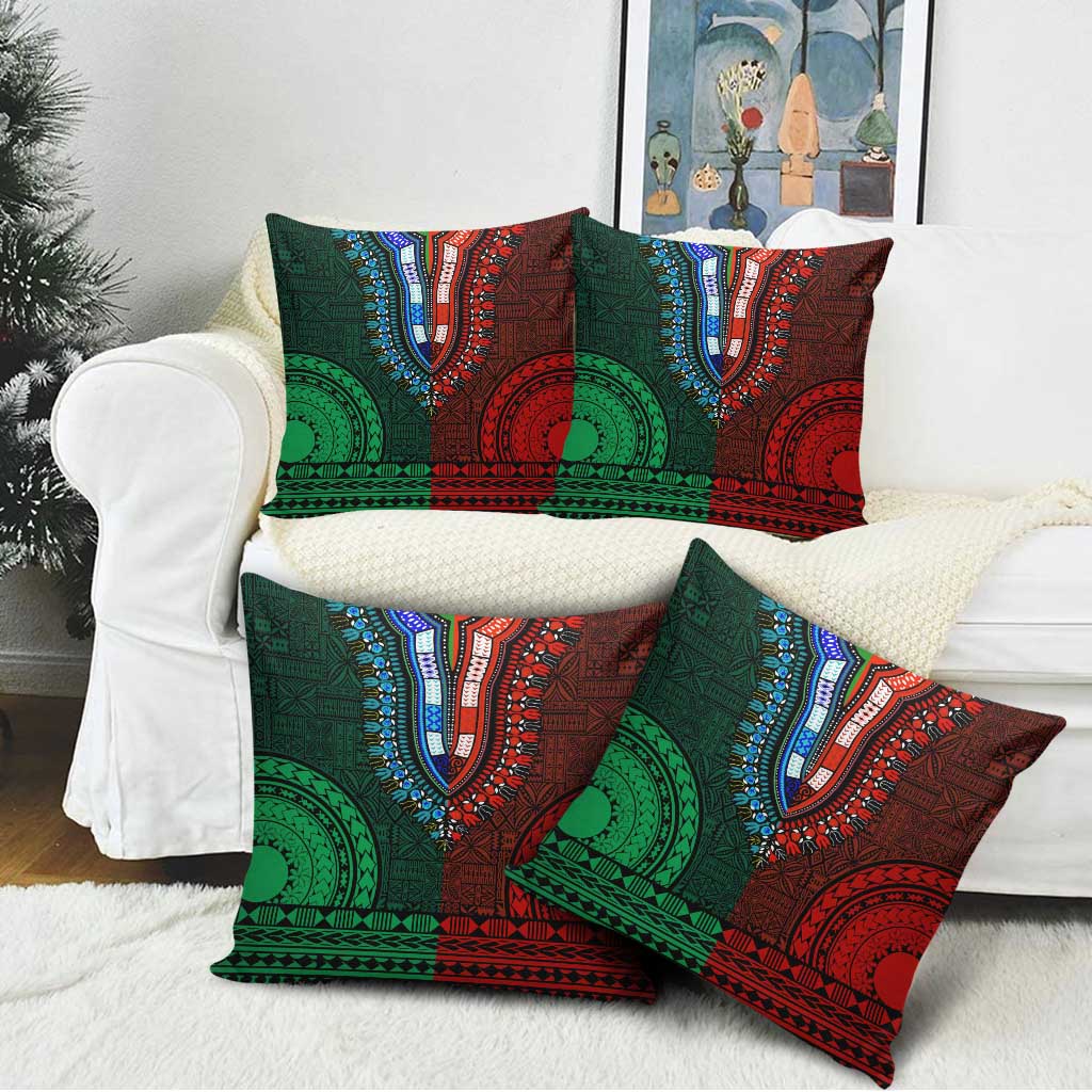 Green-red Dashiki and Tapa Pattern Pillow Cover Africa-Polynesia Together Culture