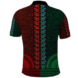 Green-red Dashiki and Tapa Pattern Polo Shirt Africa-Polynesia Together Culture