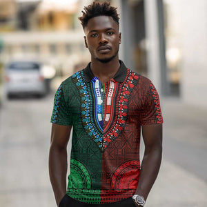 Green-red Dashiki and Tapa Pattern Polo Shirt Africa-Polynesia Together Culture