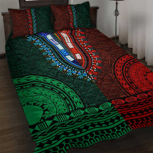 Green-red Dashiki and Tapa Pattern Quilt Bed Set Africa-Polynesia Together Culture