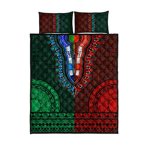 Green-red Dashiki and Tapa Pattern Quilt Bed Set Africa-Polynesia Together Culture