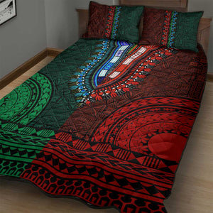 Green-red Dashiki and Tapa Pattern Quilt Bed Set Africa-Polynesia Together Culture