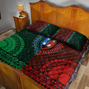 Green-red Dashiki and Tapa Pattern Quilt Bed Set Africa-Polynesia Together Culture