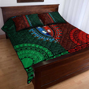 Green-red Dashiki and Tapa Pattern Quilt Bed Set Africa-Polynesia Together Culture