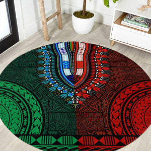 Green-red Dashiki and Tapa Pattern Round Carpet Africa-Polynesia Together Culture