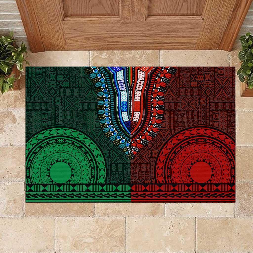 Green-red Dashiki and Tapa Pattern Rubber Doormat Africa-Polynesia Together Culture