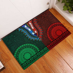 Green-red Dashiki and Tapa Pattern Rubber Doormat Africa-Polynesia Together Culture