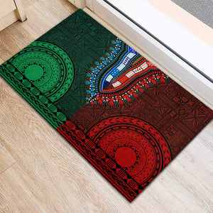 Green-red Dashiki and Tapa Pattern Rubber Doormat Africa-Polynesia Together Culture