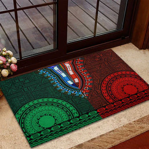 Green-red Dashiki and Tapa Pattern Rubber Doormat Africa-Polynesia Together Culture