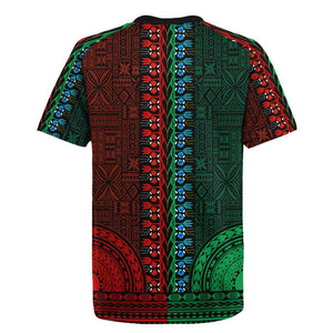 Green-red Dashiki and Tapa Pattern Rugby Jersey Africa-Polynesia Together Culture