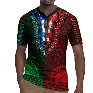 Green-red Dashiki and Tapa Pattern Rugby Jersey Africa-Polynesia Together Culture