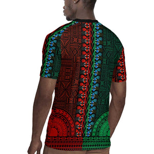 Green-red Dashiki and Tapa Pattern Rugby Jersey Africa-Polynesia Together Culture