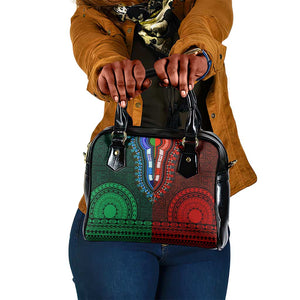 Green-red Dashiki and Tapa Pattern Shoulder Handbag Africa-Polynesia Together Culture