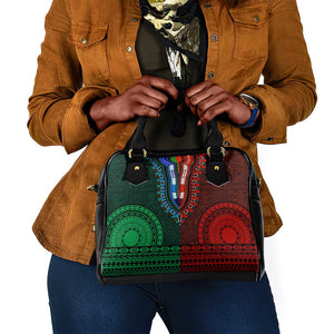 Green-red Dashiki and Tapa Pattern Shoulder Handbag Africa-Polynesia Together Culture