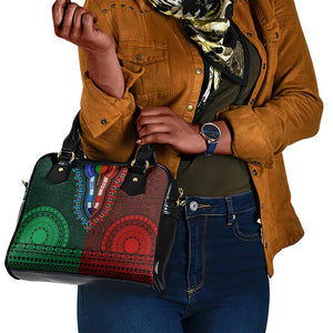 Green-red Dashiki and Tapa Pattern Shoulder Handbag Africa-Polynesia Together Culture