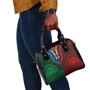 Green-red Dashiki and Tapa Pattern Shoulder Handbag Africa-Polynesia Together Culture