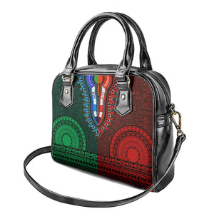 Green-red Dashiki and Tapa Pattern Shoulder Handbag Africa-Polynesia Together Culture