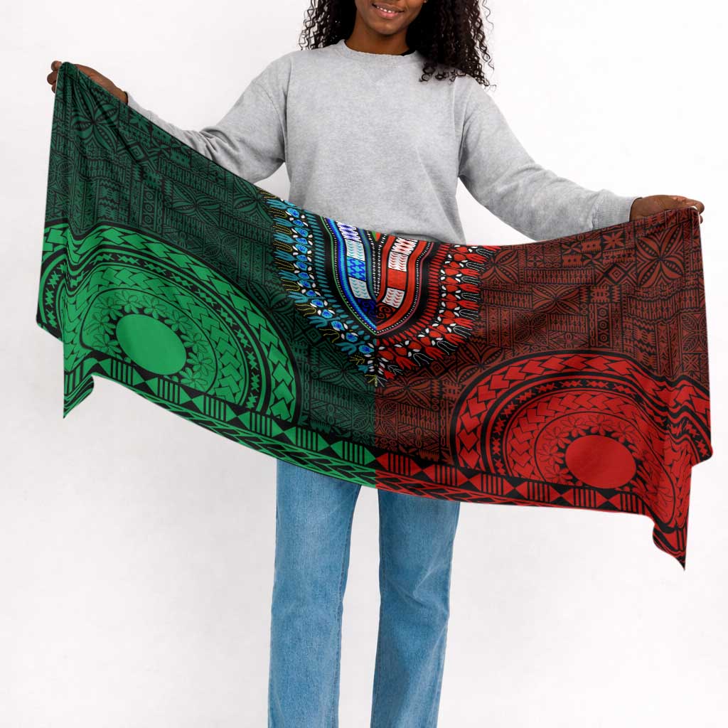 Green-red Dashiki and Tapa Pattern Simple Headwrap Africa and Polynesia Together Culture