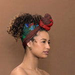Green-red Dashiki and Tapa Pattern Simple Headwrap Africa and Polynesia Together Culture