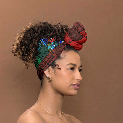 Green-red Dashiki and Tapa Pattern Simple Headwrap Africa and Polynesia Together Culture