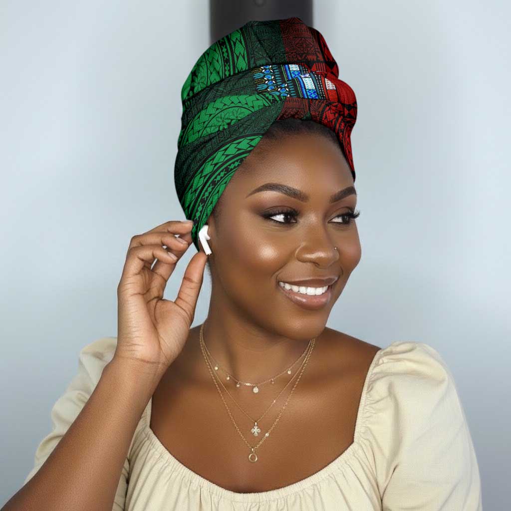 Green-red Dashiki and Tapa Pattern Simple Headwrap Africa and Polynesia Together Culture