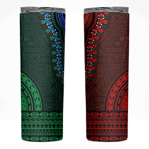 Green-red Dashiki and Tapa Pattern Skinny Tumbler Africa-Polynesia Together Culture