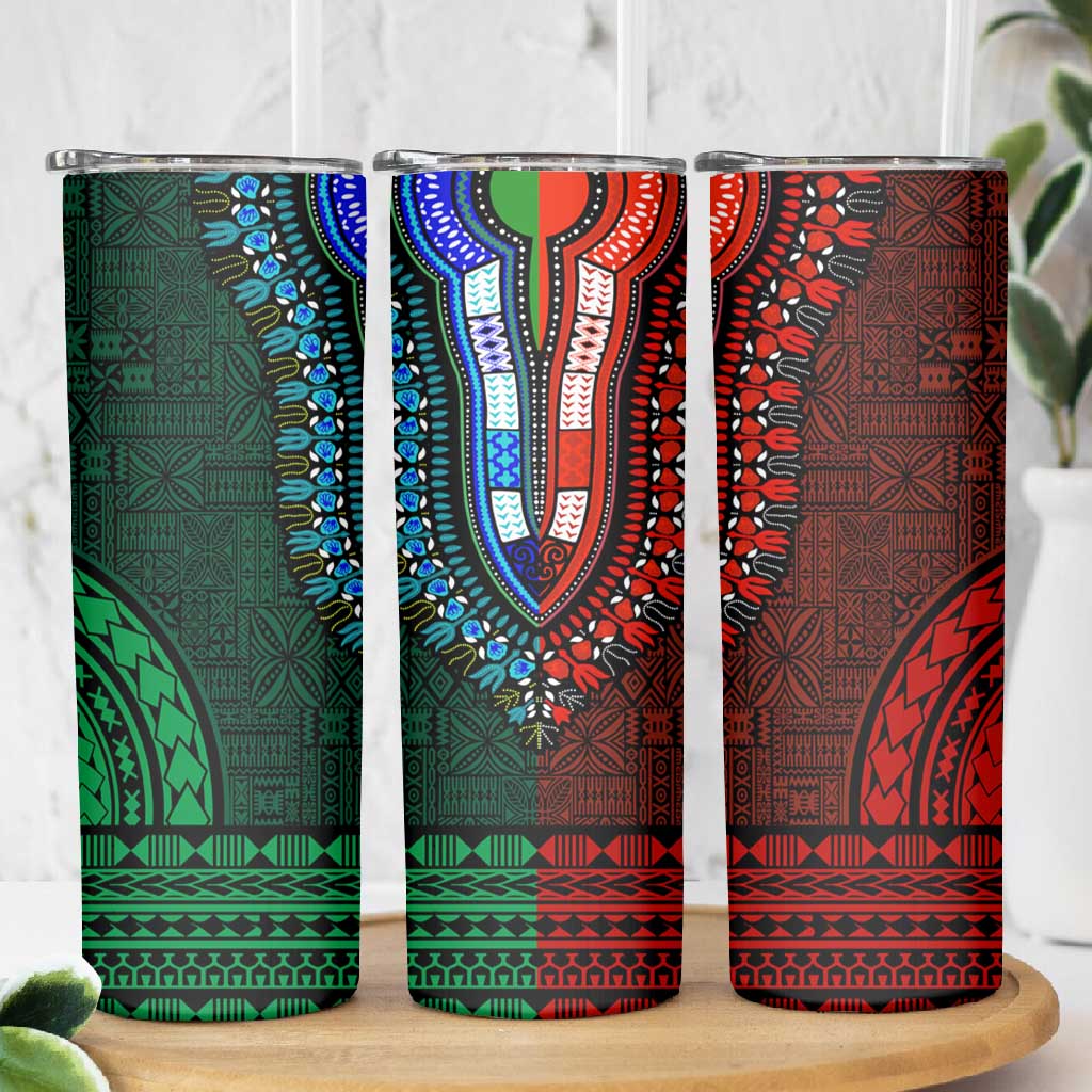 Green-red Dashiki and Tapa Pattern Skinny Tumbler Africa-Polynesia Together Culture