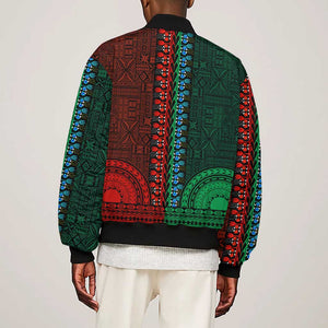 Green-red Dashiki and Tapa Pattern Sleeve Zip Bomber Jacket Africa-Polynesia Together Culture