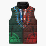 Green-red Dashiki and Tapa Pattern Sleeveless Puffer Jacket Africa-Polynesia Together Culture