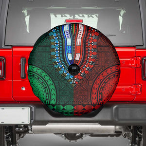 Green-red Dashiki and Tapa Pattern Spare Tire Cover Africa-Polynesia Together Culture