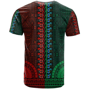 Green-red Dashiki and Tapa Pattern T shirt Africa-Polynesia Together Culture