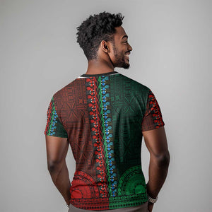 Green-red Dashiki and Tapa Pattern T shirt Africa-Polynesia Together Culture