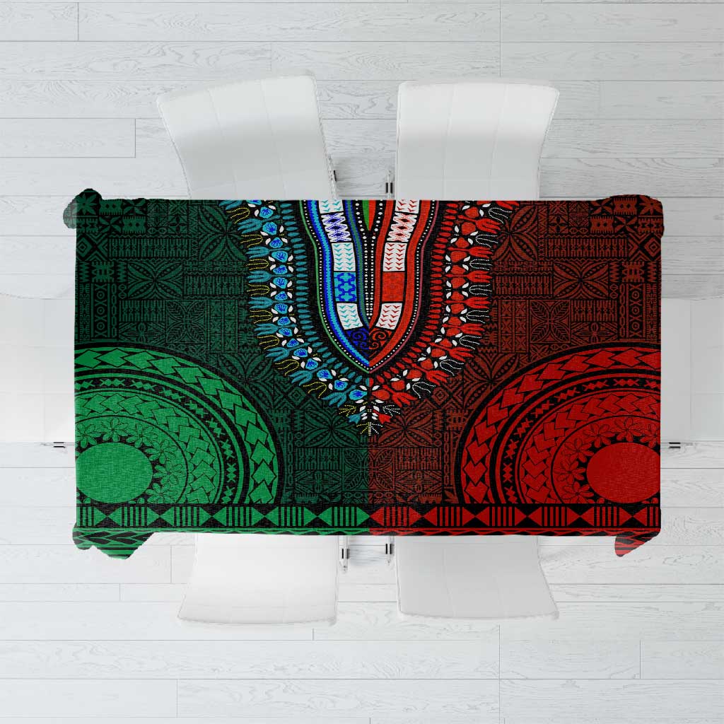 Green-red Dashiki and Tapa Pattern Tablecloth Africa-Polynesia Together Culture