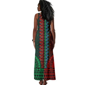 Green-red Dashiki and Tapa Pattern Tank Maxi Dress Africa-Polynesia Together Culture