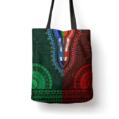 Green-red Dashiki and Tapa Pattern Tote Bag Africa-Polynesia Together Culture